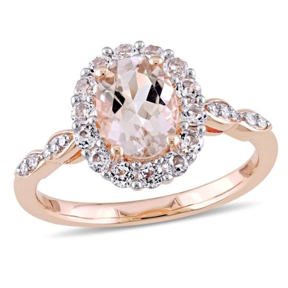 Rose Gold Morganite Oval Halo Ring sz 7
